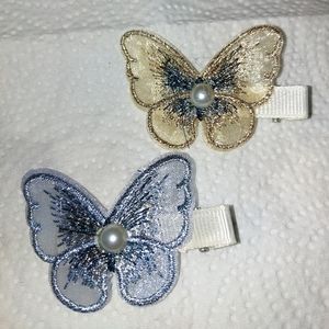 Pretty Blue and Yellow Butterfly Hair Clips